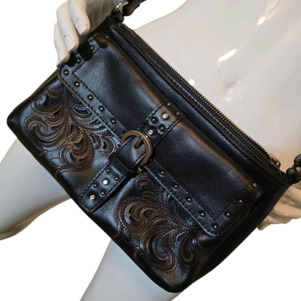 NWOT - Patricia Nash Montana Leather Maisie Small Black Leather Crossbody